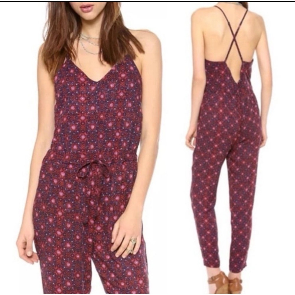 Free People Sunset Floral V-Neck Strappy Back Romper Size Small